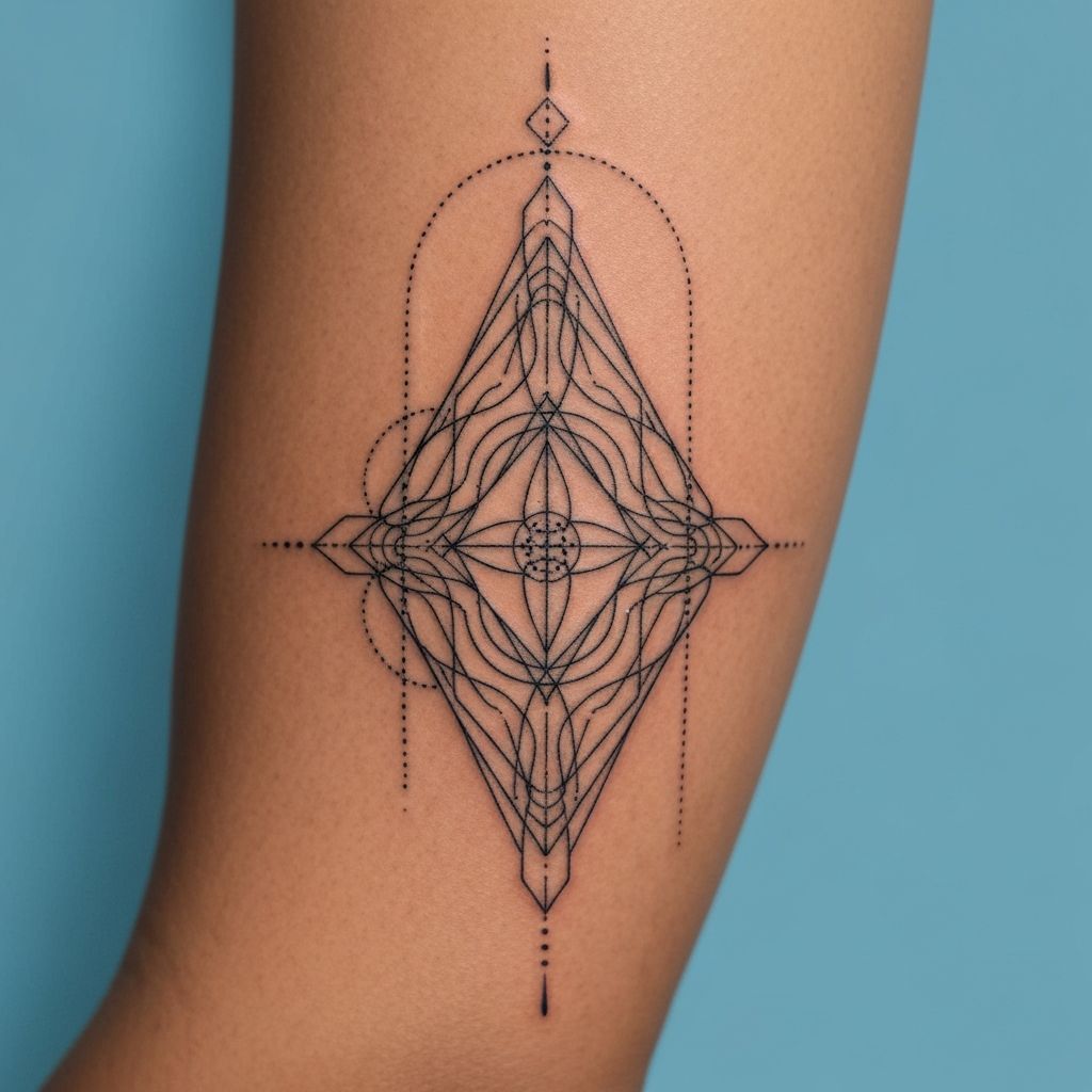 Tatuaje minimalista de líneas finas con diseño geométrico