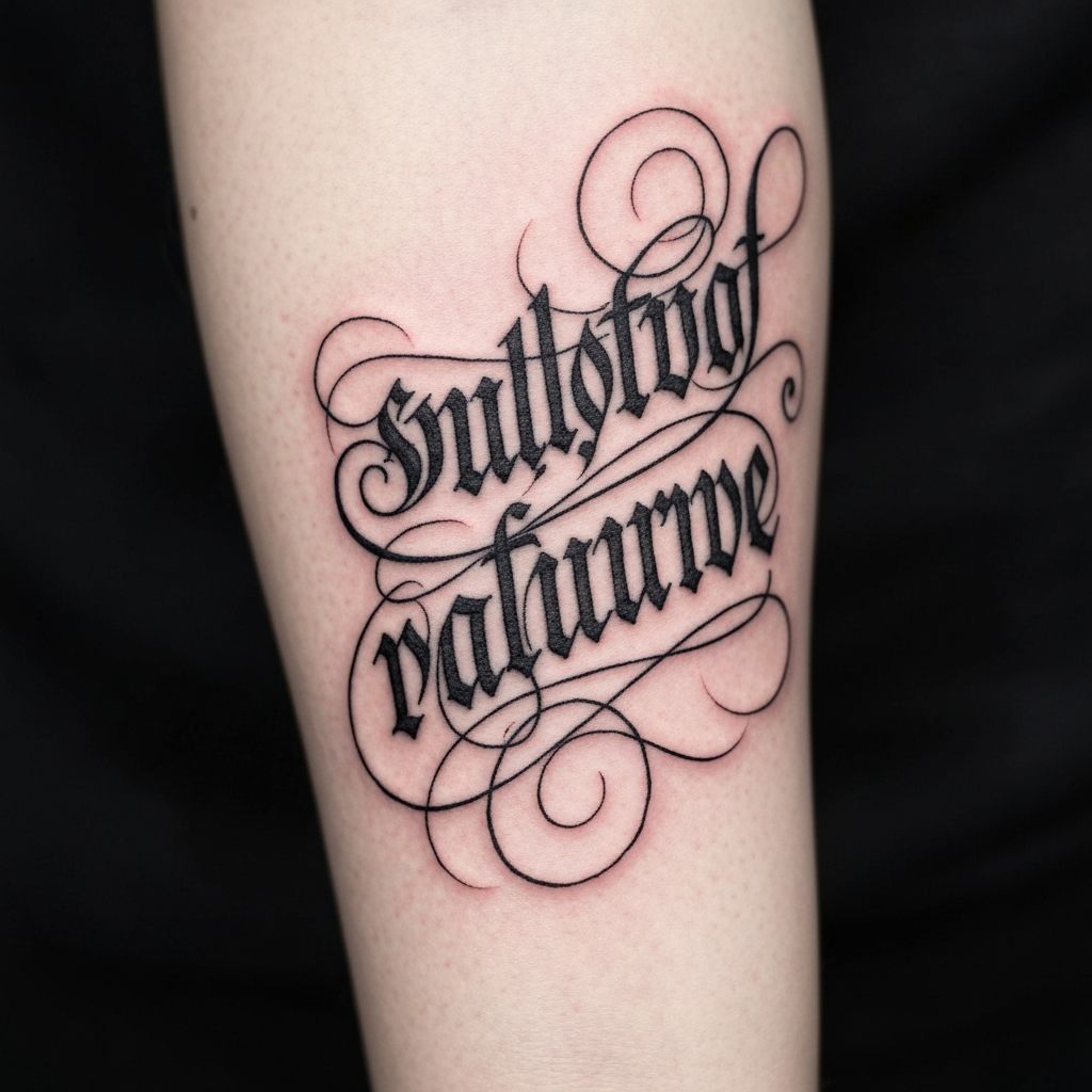 Tatuaje de lettering gótico y caligrafía