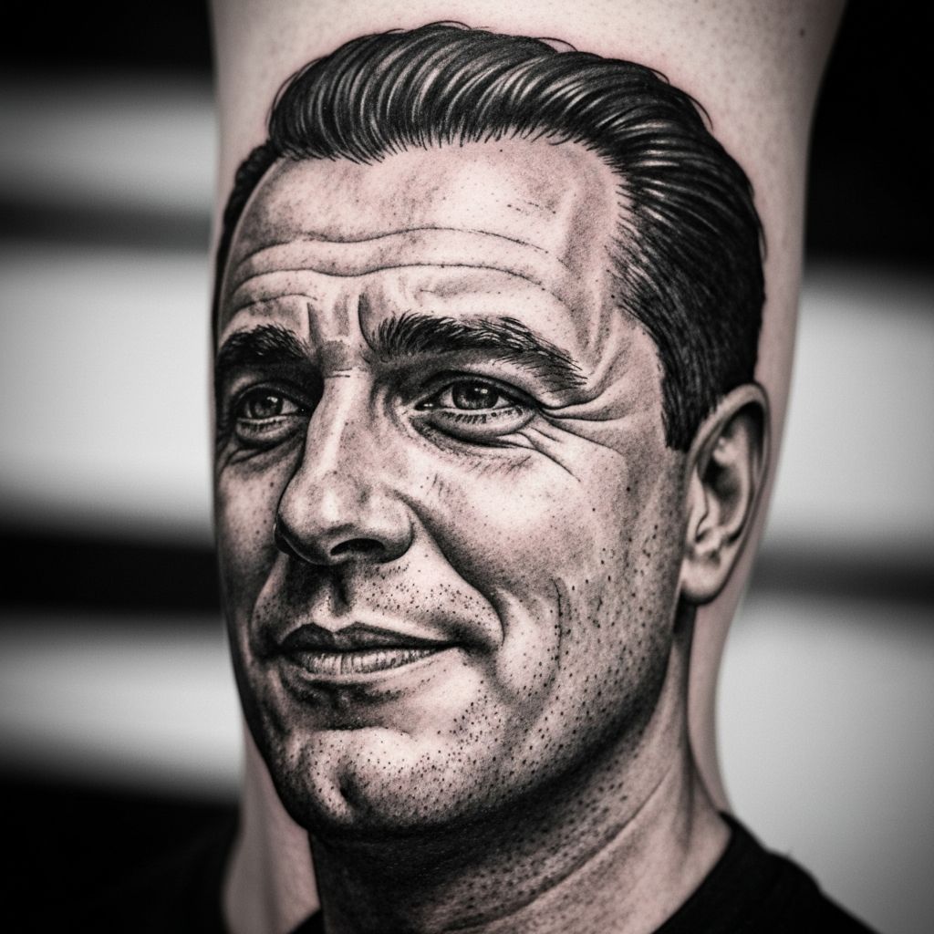 Tatuaje realista de retrato en blanco y negro
